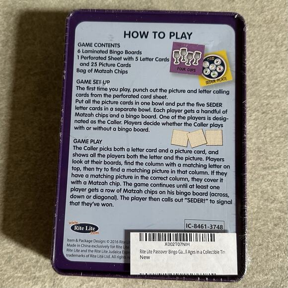 NEW Passover Seder Bingo Game Ages 4+ 2-6 Players W/ Storage Tin - Picture 3 of 3